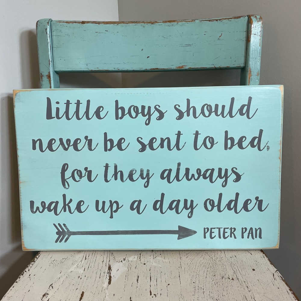 Peter Pan Little Boys Quote Wooden Wall Art Sign Aqua Nursery Boys‎ Room 12x18